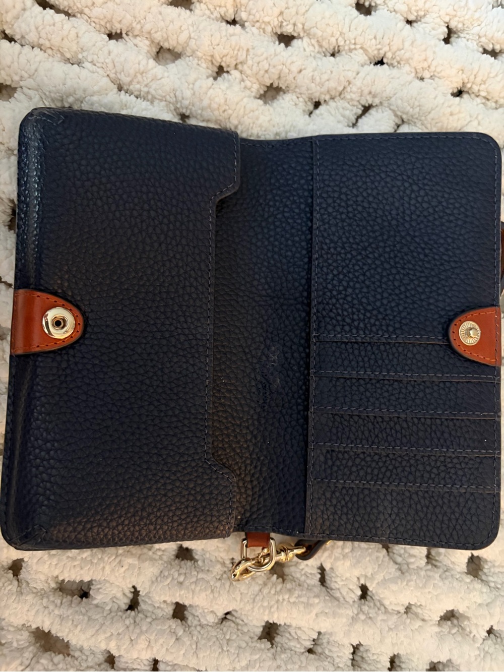 Dooney & Bourke Navy Leather Wrist Strap Phone Wallet - Picture 2 of 5